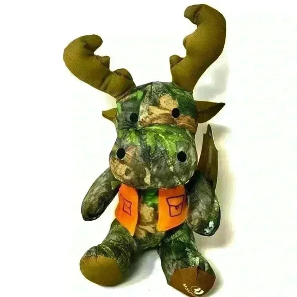 Mossy Oak Other - Mossy Oak Camouflage Moose Plush Stuffed Toy With Orange Hunting Vest 7” NWT